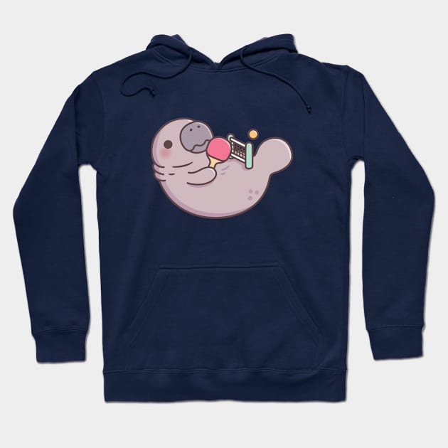 Funny Manatee Playing Table Tennis With Its Paddle Tail Hoodie by rustydoodle